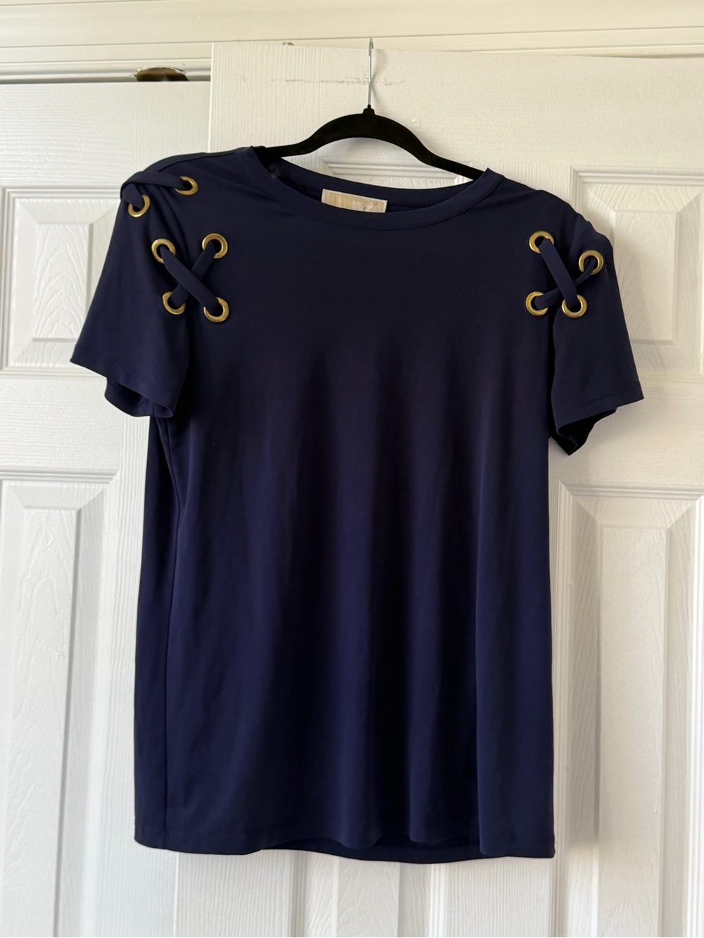 Michael Kors Navy Short Sleeve Tee with Gold Grommet Accents